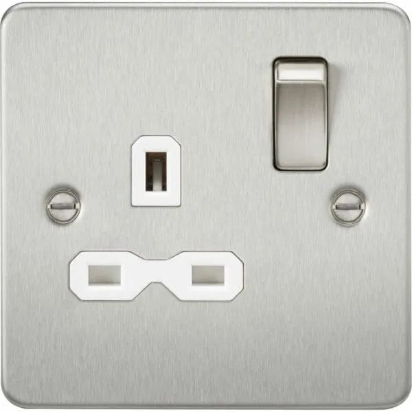 Knightsbridge Flat plate 13A 1G DP switched socket - brushed chrome with white insert - FPR7000BCW, Image 1 of 1