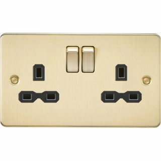 Knightsbridge Flat plate 13A 2G DP switched socket - brushed brass with black insert - FPR9000BB