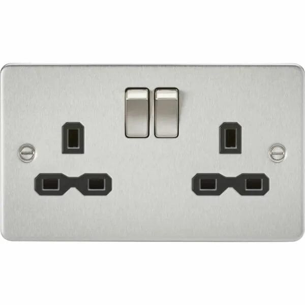 Knightsbridge Flat plate 13A 2G DP switched socket - brushed chrome with black insert - FPR9000BC, Image 1 of 1