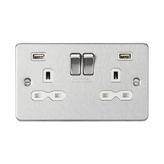 Knightsbridge 13A 2G switched socket with dual USB charger A + A (2.4A) - Brushed chrome with white insert - FPR9224BCW