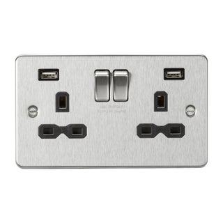 Knightsbridge 13A 2G switched socket with dual USB charger A + A (2.4A) - Brushed chrome with black insert - FPR9224BC