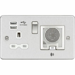 Knightsbridge 13A Switched socket, Dual USB & Bluetooth Speaker Combo - Brushed chrome with white insert - FPR9905BCW