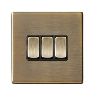 Hamilton Hartland CFX 10A 3 Gang 2 Way Light Switch - Antique Brass with Black Inserts  - 79CR23AB-B