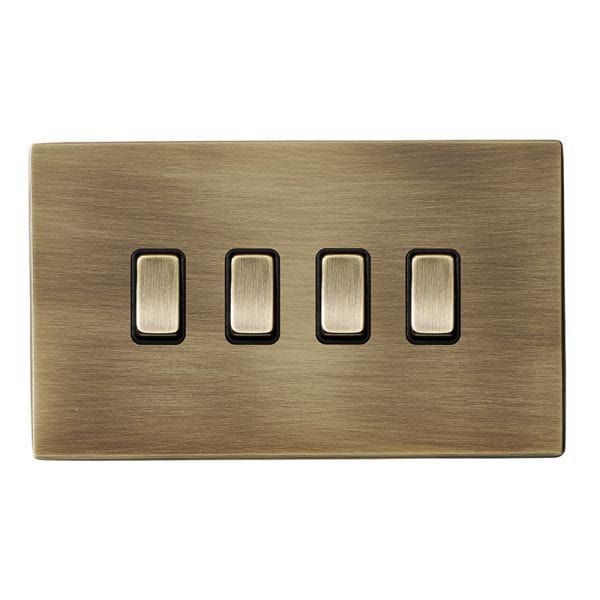 Hamilton Hartland CFX 10A 4 Gang 2 Way Light Switch - Antique Brass with Black Inserts  - 79CR24AB-B, Image 1 of 1