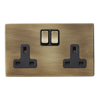 Hamilton Hartland CFX 13A 2 Gang Double Pole Switched Socket - Antique Brass with Black Inserts  - 79CSS2AB-B