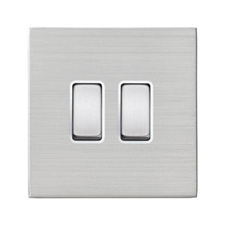 Hamilton Hartland G2 10AX 2 Gang 2 Way Screwless Light Switch - Satin Steel with White Inserts  - 7G24R22SS-W