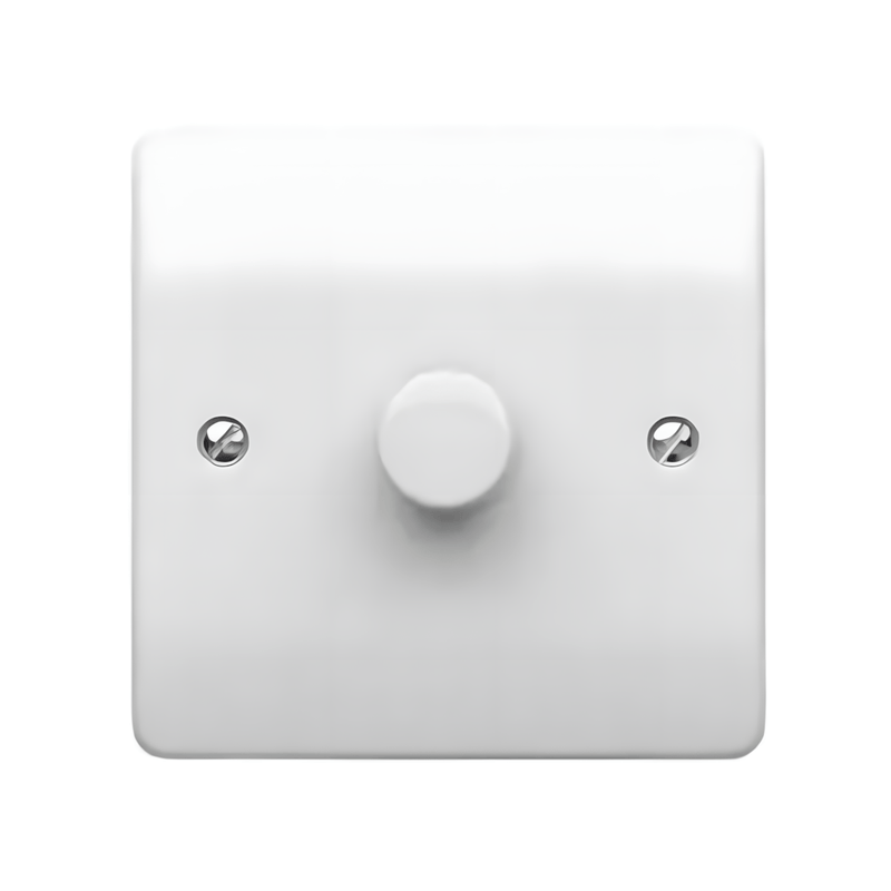 MK Logic Plus 250W 1 Gang 2 Way Single Push On/Off Rotary Dimmer Switch - White  - K1521WHI, Image 1 of 1