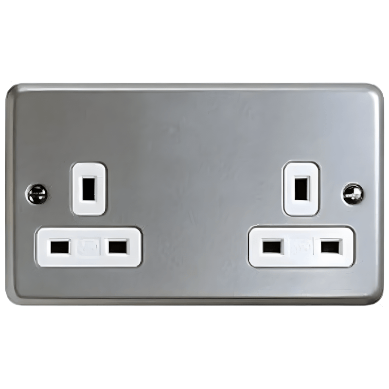 MK Metalclad Plus 13A 2 Gang Unswitched Socket - Grey with White Inserts  - K850ALM, Image 1 of 1
