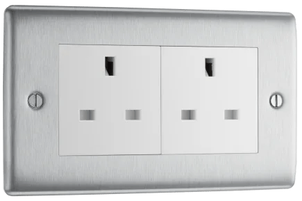 BG Nexus Metal Brushed Steel 2 Gang 13A Unswitched Socket White - NBS24W, Image 1 of 1
