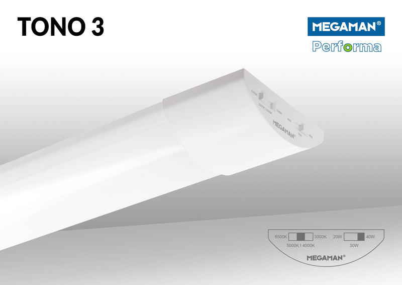 Megaman Tono 3 1500mm Colour & Wattage Selectable Batten, White, Image 2 of 3