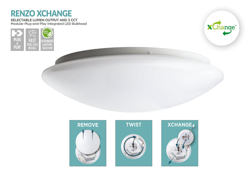 Megaman Renzo Xchange 10W Colour Selectable Bulkhead, White, Image 1 of 3