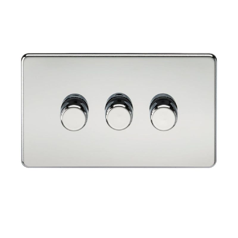 Knightsbridge Screwless 3G 2-way 10-200W (5-150W LED) trailing edge dimmer - Polished Chrome - SF2183PC, Image 1 of 1