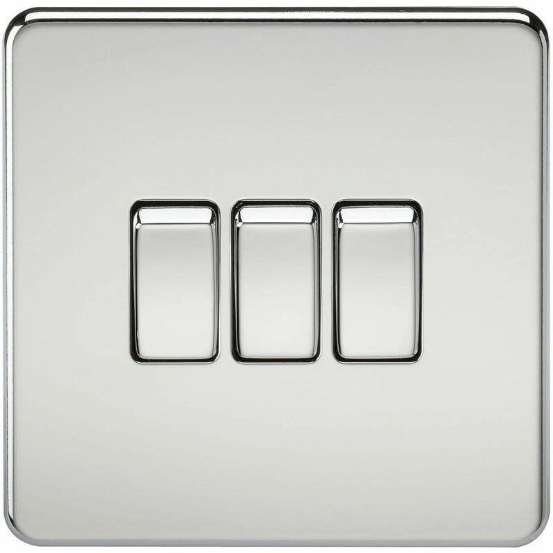Knightsbridge Screwless 10AX 3G 2-Way Switch - Polished Chrome - SF4000PC, Image 1 of 1