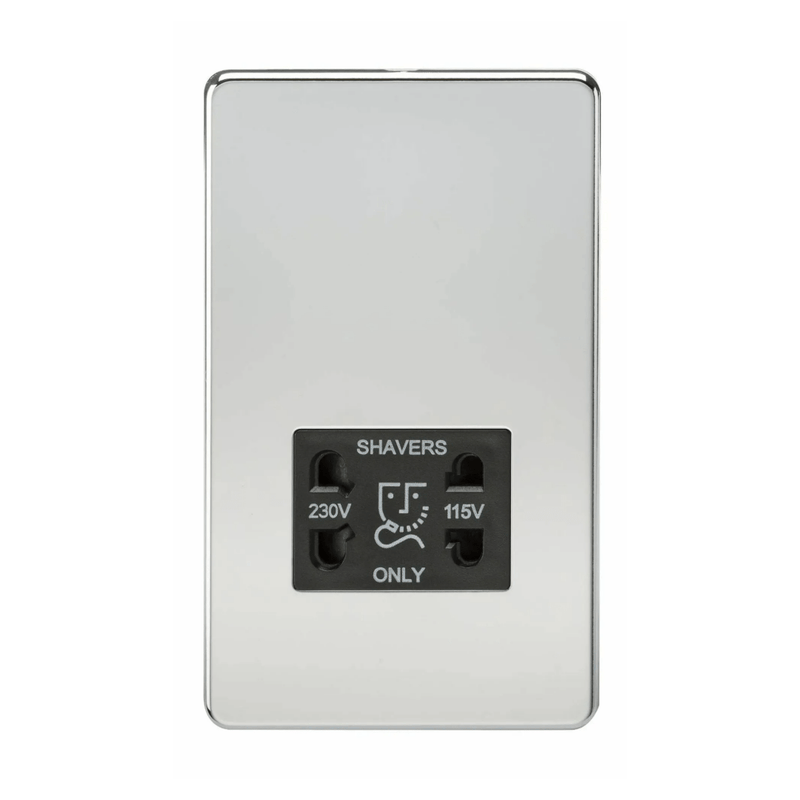 Knightsbridge Screwless 115V/230V Dual Voltage Shaver Socket - Polished Chrome - SF8900PC, Image 1 of 1