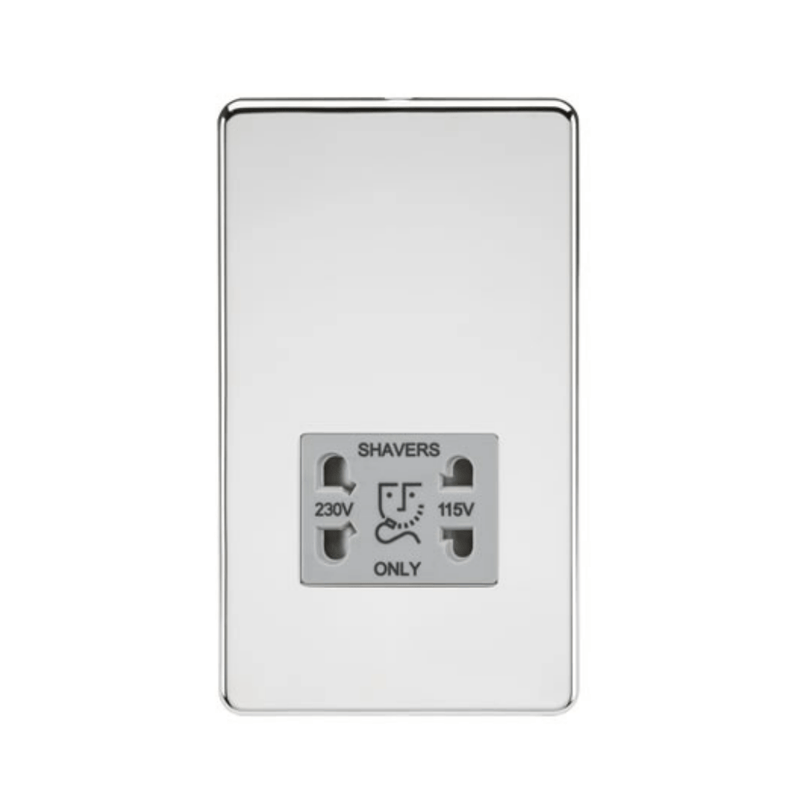 Knightsbridge Screwless 115/230V Dual Voltage Shaver Socket - Polished Chrome with Grey Insert - SF8900PCG, Image 1 of 1