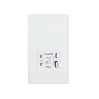 Knightsbridge Shaver socket with dual USB A+C (5V DC 2.4A shared) - matt white - SF8909MW
