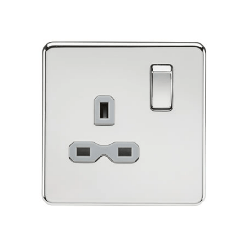 Knightsbridge Screwless 13A 1G DP switched socket - polished chrome with grey insert - SFR7000PCG, Image 1 of 1