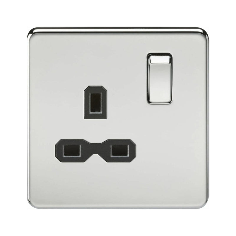 Knightsbridge Screwless 13A 1G DP switched socket - polished chrome with black insert - SFR7000PC, Image 1 of 1