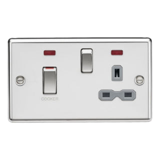 Knightsbridge Screwless 45A DP switch and 13A switched socket with neons - polished chrome with grey insert - SFR8333NPCG