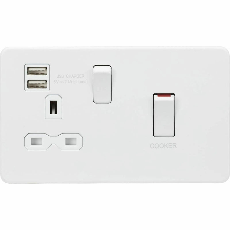 Knightsbridge 45A DP Switch and 13A switched socket with dual USB charger - matt white - SFR83UMMW, Image 1 of 1