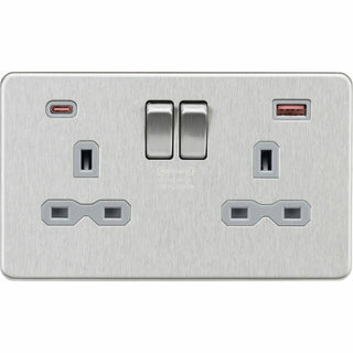 Knightsbridge 13A 2G DP Switched Socket with Dual USB A+C 20V DC 2.25A (Max. 45W) - Matt Black with Black Insert