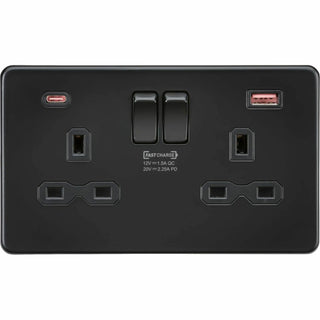 Knightsbridge 13A 2G DP Switched Socket with Dual USB A+C 20V DC 2.25A (Max. 45W) - Matt Black with Black Insert
