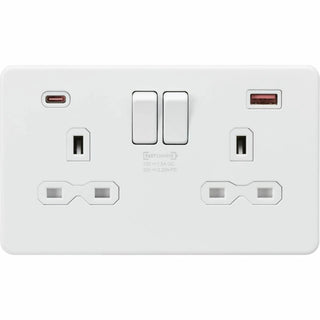 Knightsbridge 13A 2G DP Switched Socket with Dual USB A+C [45W FASTCHARGE] - Matt White - SFR9945MW