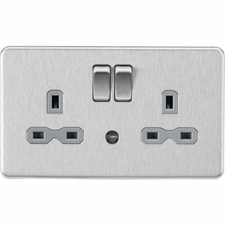 Knightsbridge 13A 2G DP switched socket with night light function - Brushed chrome with grey insert - SFR9NLBCG