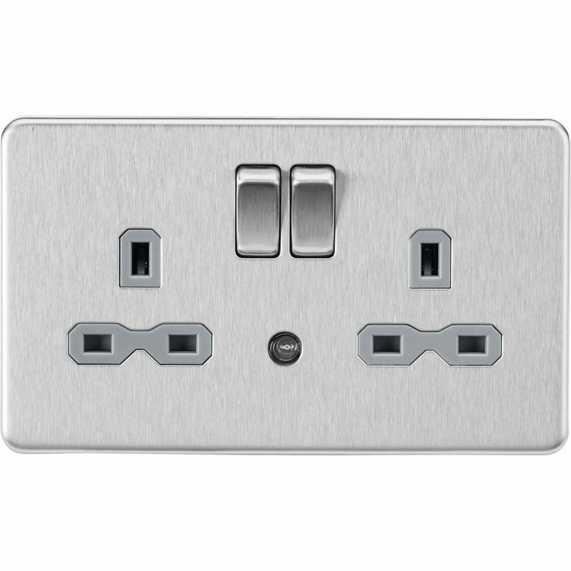 Knightsbridge 13A 2G DP switched socket with night light function - Brushed chrome with grey insert - SFR9NLBCG, Image 1 of 1