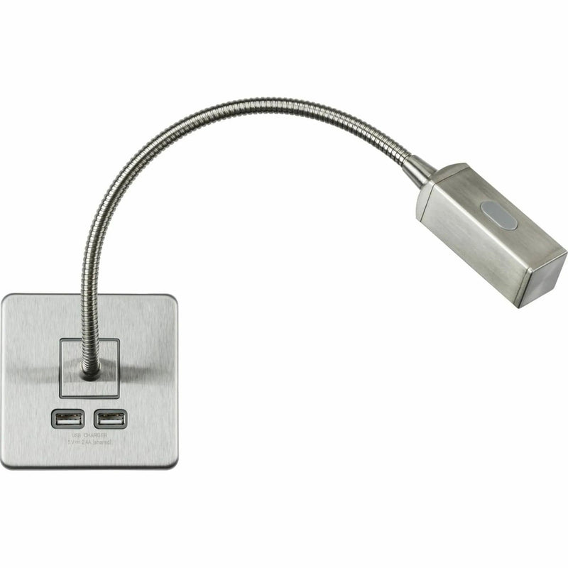 Knightsbridge Screwless Reading Light with Dual USB Charger - Brushed Chrome - SFRLBC, Image 1 of 1