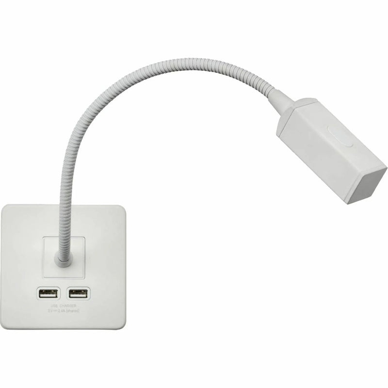 Knightsbridge Screwless Reading Light with Dual USB Charger - Matt White - SFRLMW, Image 1 of 1