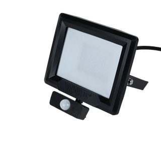 Robus HiLume 30W LED flood light with PIR, IP65, Black, 4000K, c/w 1m flex - RHL3040P-04
