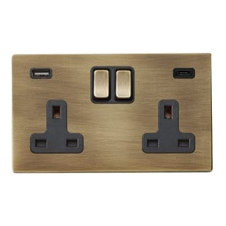 Hamilton Hartland CFX 13A 2 Gang Screwless Type A/C USB Socket 2 x USB - 4.8A - Antique Brass/Black  - 79CSS2USBCAB-B