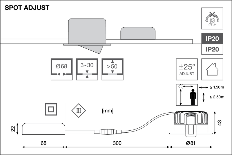Ledvance SPOT ADJUST 8W IP20 Dimmable Downlight Silver, Warm White - 799707 - SAD08D30S, Image 5 of 6