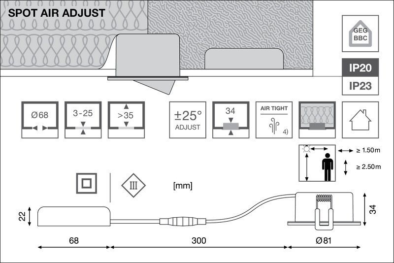 Ledvance SPOT AIR ADJUST 4W IP23 Dimmable Downlight Black, Warm White - 000089 - SAA04D30B, Image 5 of 6