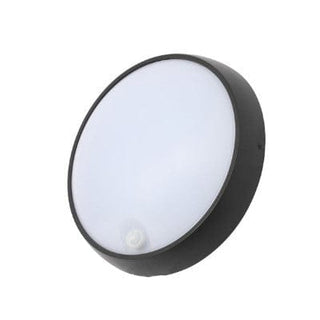Forum Cano 15W LED Round Bulkhead with PIR IP54 - Black - CZ-34023-BLK