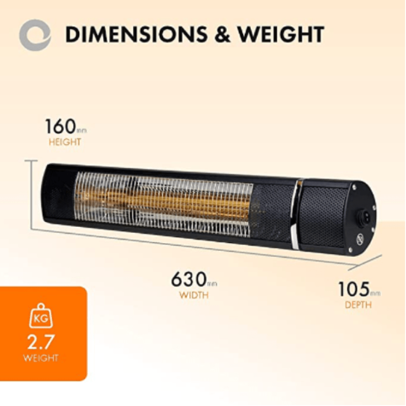 Devola Master 2kW Wall Mounted Patio Heater with Remote Control - DVPH20WMB - Return Unit, Image 5 of 5