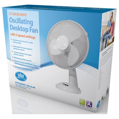 Prem-I-Air 40W 3 Speed 12-inch Plastic Desk Fan - White - EH1522 - Return Unit, Image 2 of 3