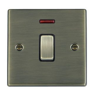 Hamilton Hartland 20A 1 Gang Double Pole Switch with Neon - Antique Brass with Black Insert  - 79DPAB-B