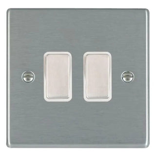 Hamilton Hartland 10A 2 Gang 2 Way Light Switch - Satin Steel with White Inserts  - 74R22SS-W