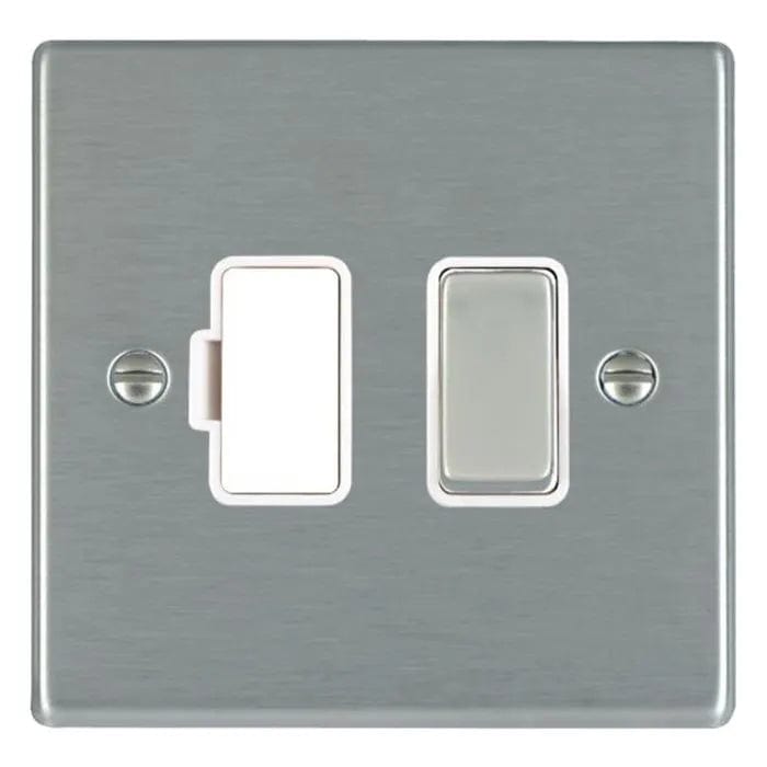 Hamilton Hartland 13A 1 Gang Switched Fused Spur - Satin Steel with White Insert  - 74SPSS-W, Image 1 of 1