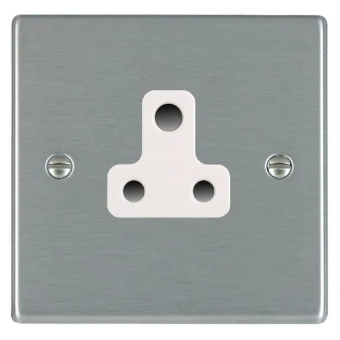 Hamilton Hartland 5A 1 Gang Unswitched Double Pole Round Pin Socket - Satin Steel with White Insert  - 74US5W, Image 1 of 1