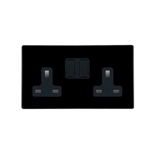 Hamilton Hartland CFX 13A 2 Gang Screwless DP Switched Socket - Jet Black with Black Inserts  - 7BCSS2BL-B