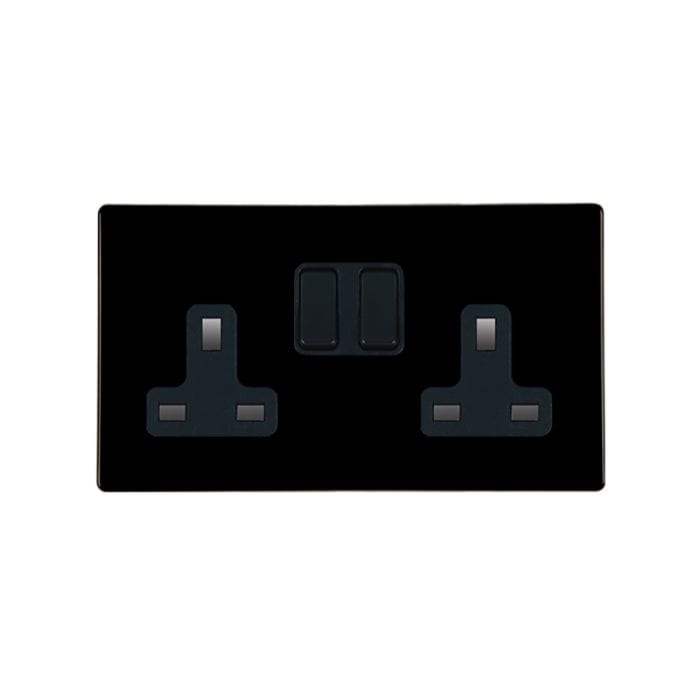 Hamilton Hartland CFX 13A 2 Gang Screwless DP Switched Socket - Jet Black with Black Inserts  - 7BCSS2BL-B, Image 1 of 1