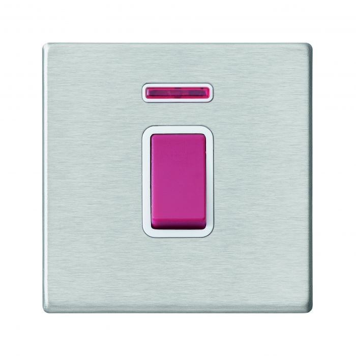 Hamilton Hartland G2 45A 1 Gang Screwless DP Cooker Switch with Neon - Satin Steel with White Insert  - 7G2445NW, Image 1 of 1