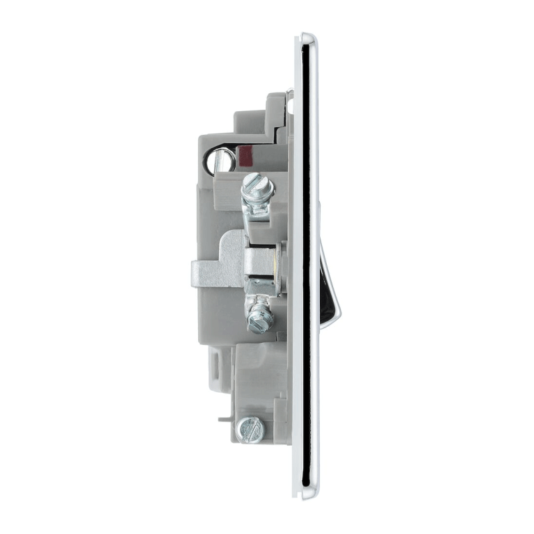 BG Screwless Flatplate Polished Chrome Switched 13A Fused Connection Unit, With Power Indicator And Cable Outlet - FPC53, Image 2 of 3