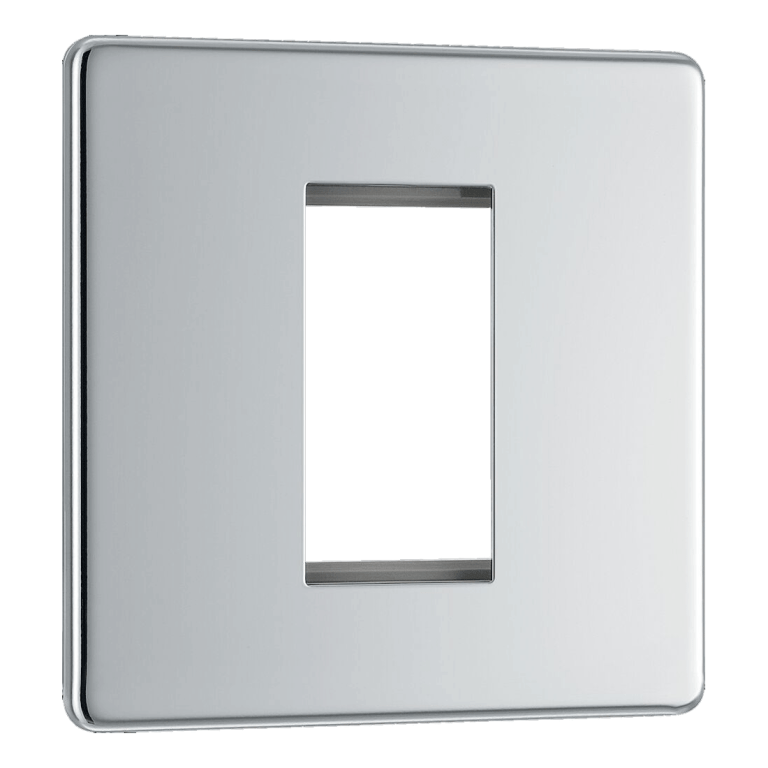 BG Nexus Flatplate Screwless Polished Chrome Single Euro Module Plate - FPCEMS1, Image 1 of 3