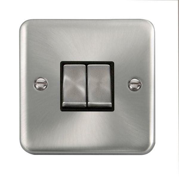 Click Scolmore Deco Plus Satin Chrome 2 Gang 2 Way Plate Switch 10A With Black Ingot - DPSC412BK, Image 1 of 1