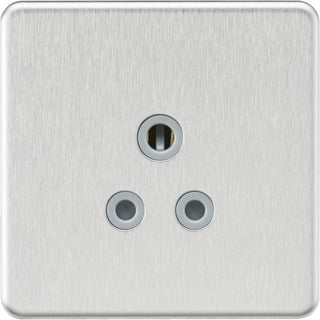 MLA Knightsbridge 5A Unswitched Round Socket Brushed Chrome W/Grey Insert - SF5ABCG