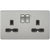 Knightsbridge Screwless 2 Gang Double Socket, Brushed Chrome with Black Inserts - SFR9000BC